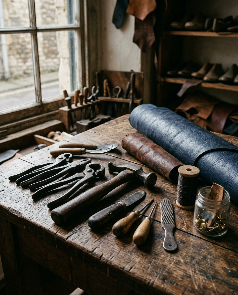 Leather workshop with tools